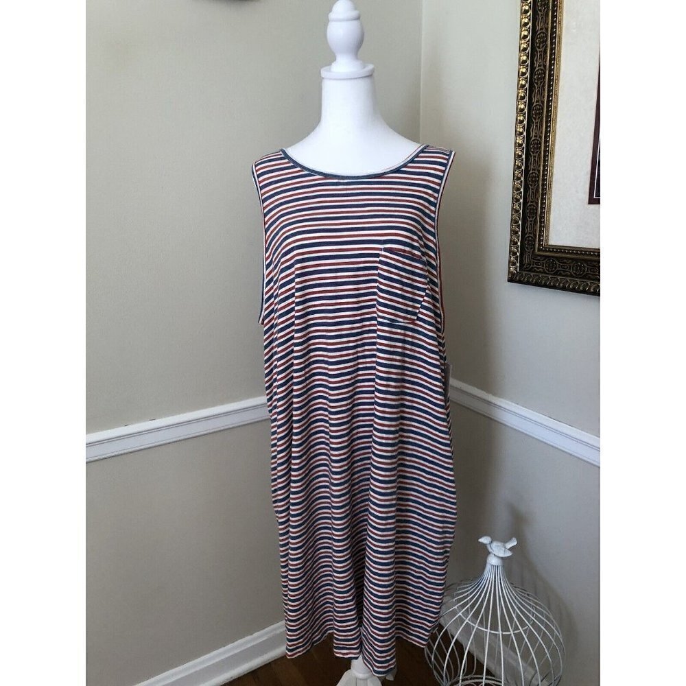 Nwt Sonoma Womens Size 2x Swing Dress With Pockets Red White Blue Stripe